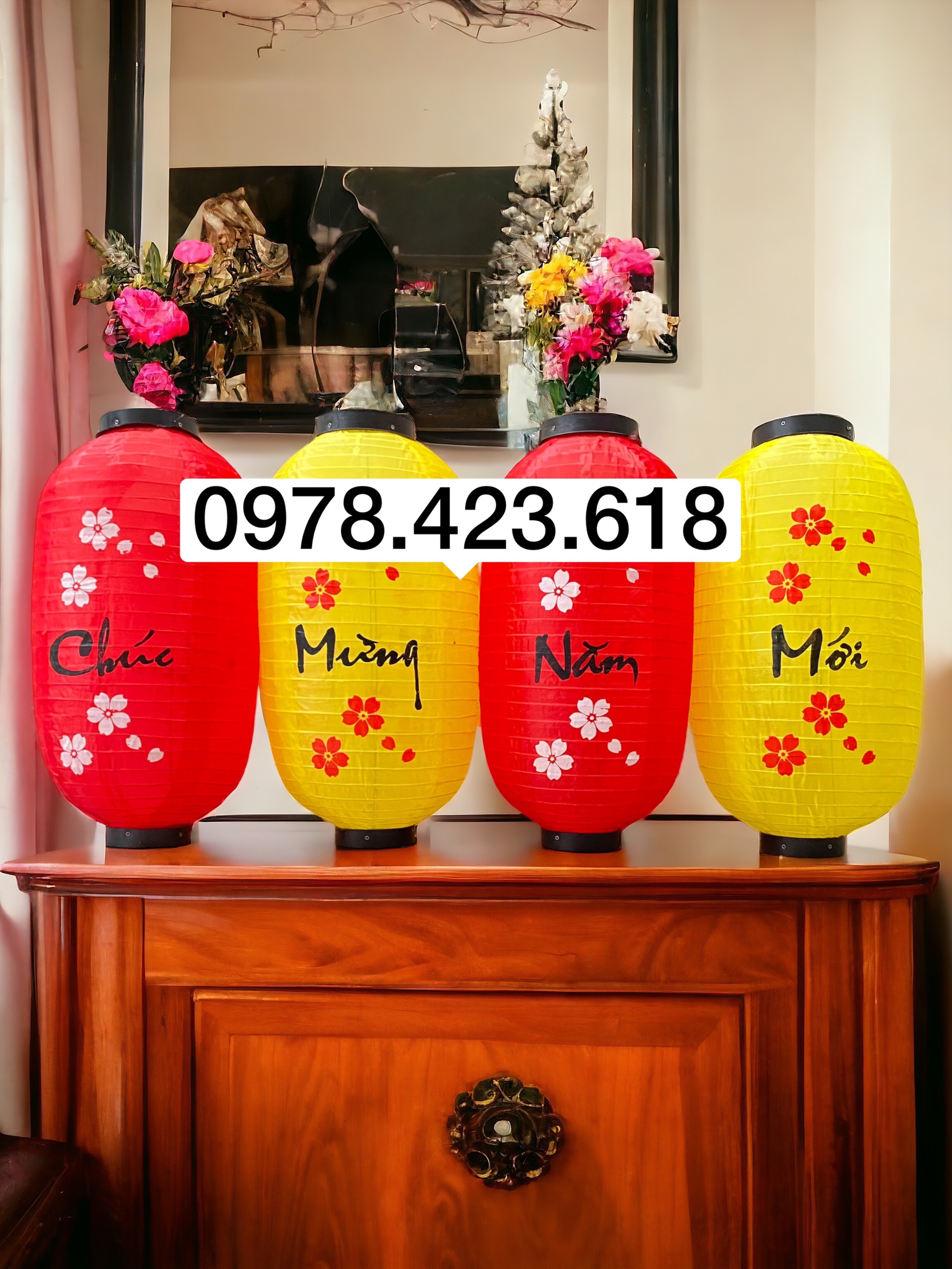 Đèn lồng vẽ Chúc Mừng Năm Mới - đèn lồng Đỏ đẹp trang trí Tết mừng xuân An Lạc