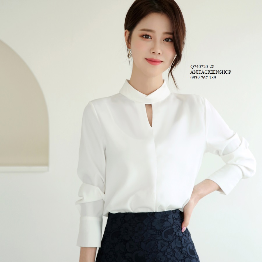 Q740720 áo sơ mi nữ cổ trụ