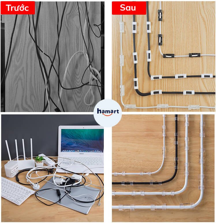 Vỉ 20 Nẹp Dây Điện LỚN Dán Tường Móc Treo Kẹp Cố Định Dây Cáp Thiết Bị Lớn TV Tủ Lạnh Ổ Cắm Điện