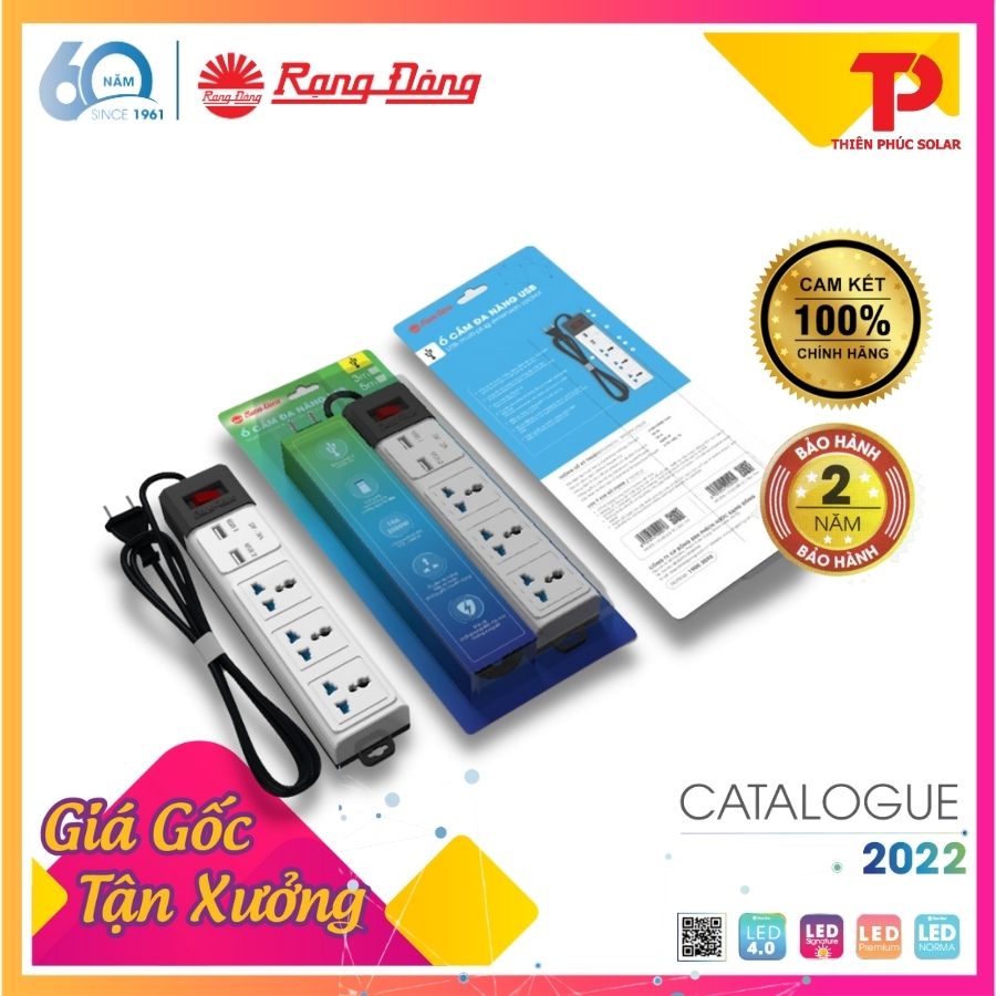 [Mẫu mới 2022] Ổ cắm đa năng USB 3m Rạng Đông Model: OC02.USB 3C/3M/10A