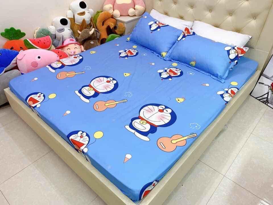 Bộ Ga Gối Cotton ( tặng kèm áo gối ôm ) Mẫu Doremon Đàn