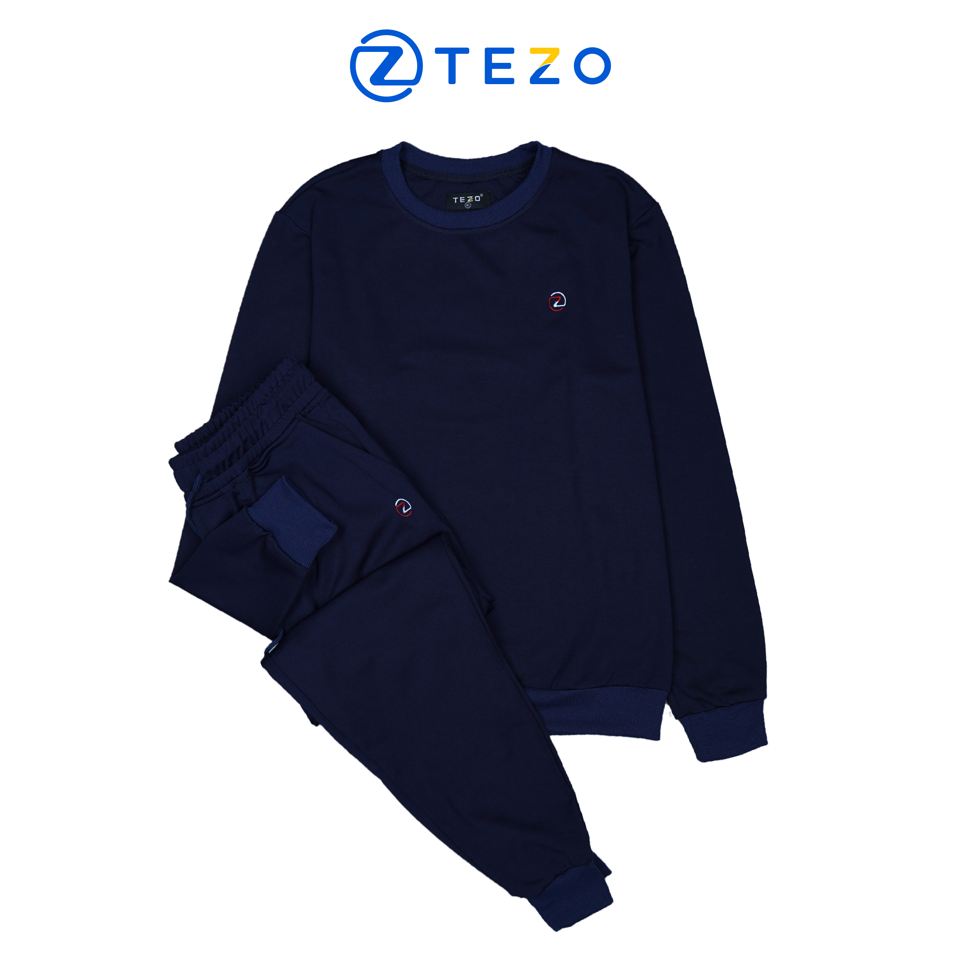 Bộ quần áo nỉ umi nam cổ tròn thêu logo Tezo, set bộ thể thao, set bộ nam B22ANOT003