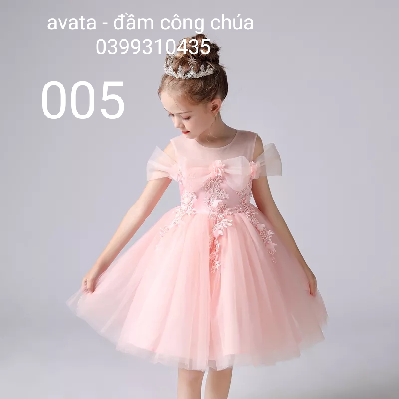 Váy - Đầm Trẻ Em: [13kg-28kg] Đầm công chúa cho bé kiểu nơ rớt vai cực xinh  màu hồng đào