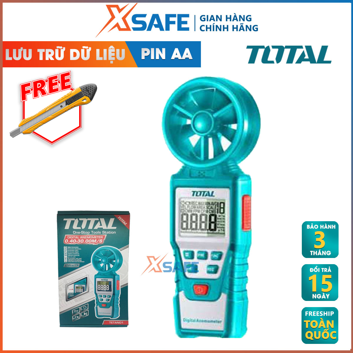 Anemometer wind speed digital Total TETAN01. Tachometer handheld anemometer with function message indicator battery level is low, with backlight, genuine warranty 3 month-distribution genuine xsafe