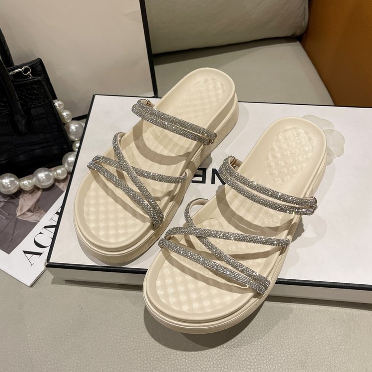 Dép Quai Dây Đính Đá Sandal Nữ Đế Độn 5cm ( Hàng QC loại 1 full box )