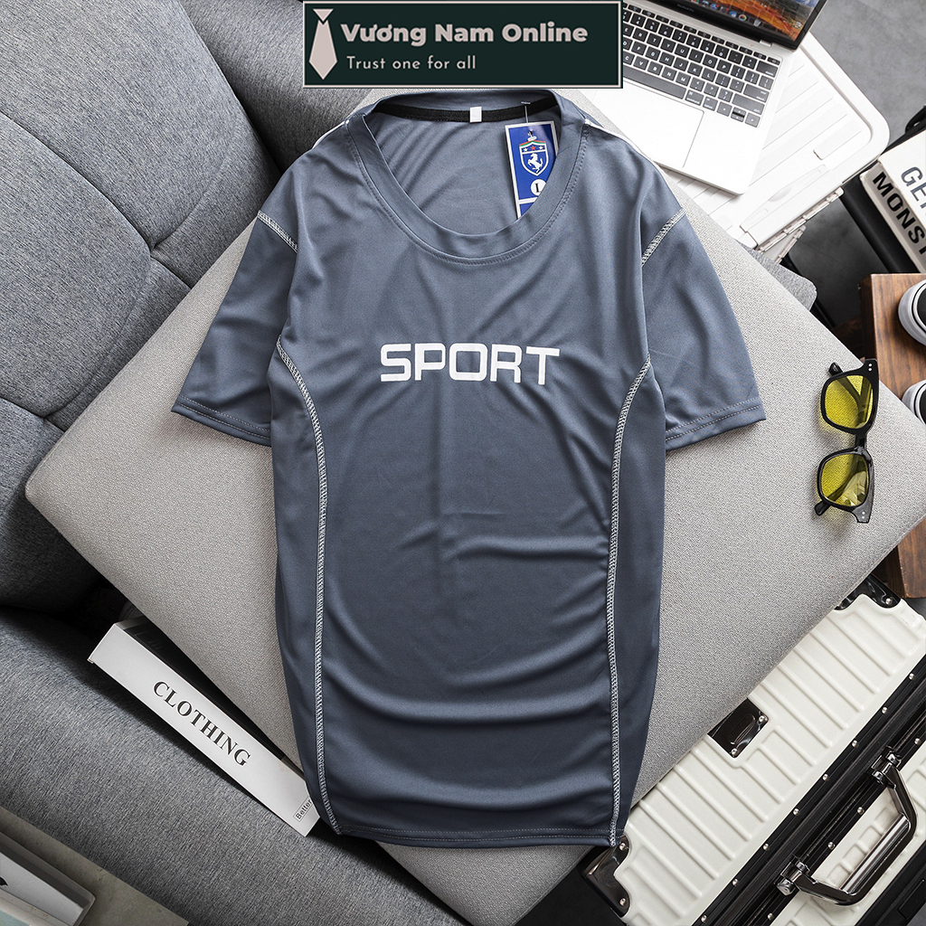 Áo thun nam thể thao SPORT cổ tròn đẹp ngắn tay vải thun lạnh chỉ may nổi