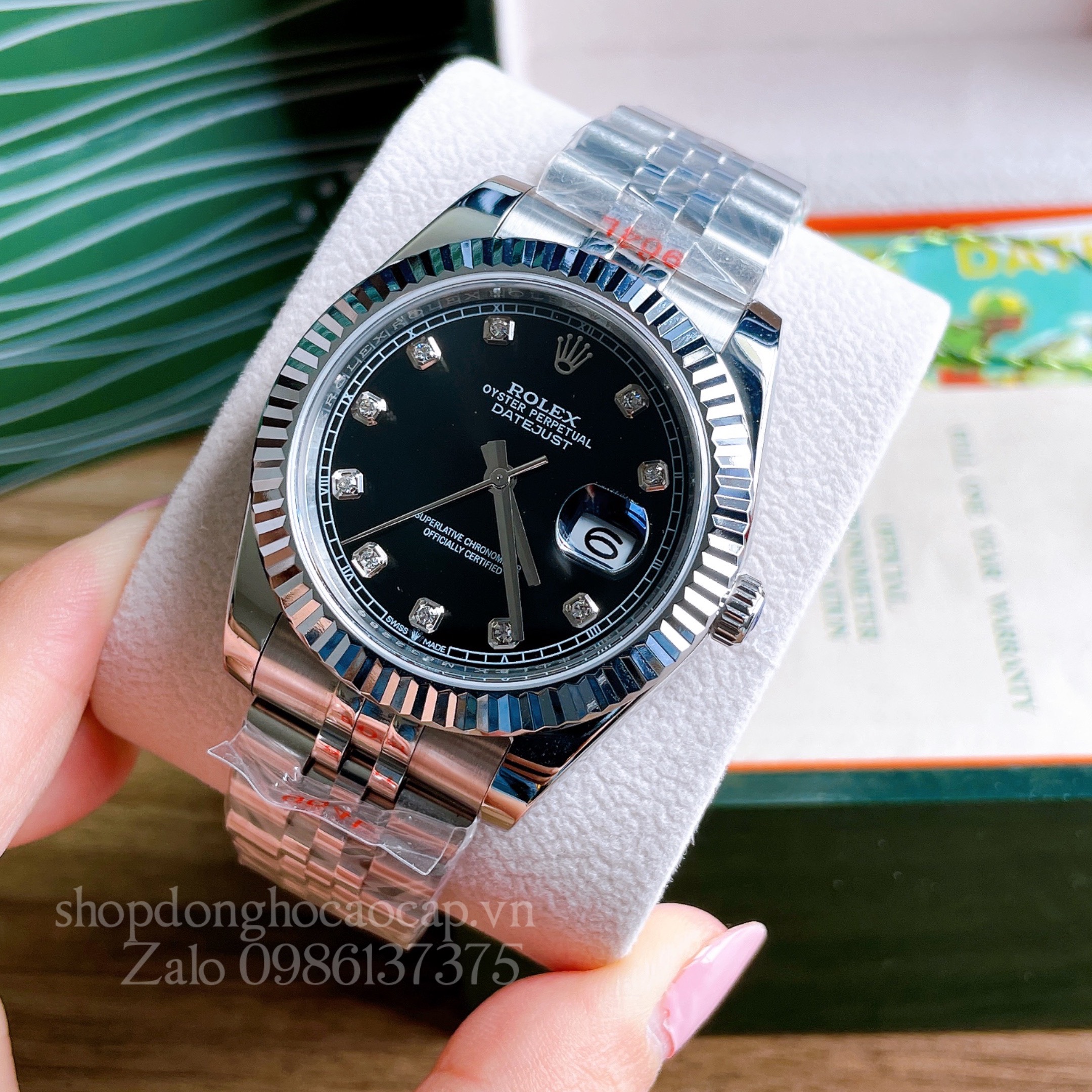 [HCM]Đồng Hồ Rolex Nam Automatic Dây Bạc Mặt Khía Đen 41mm