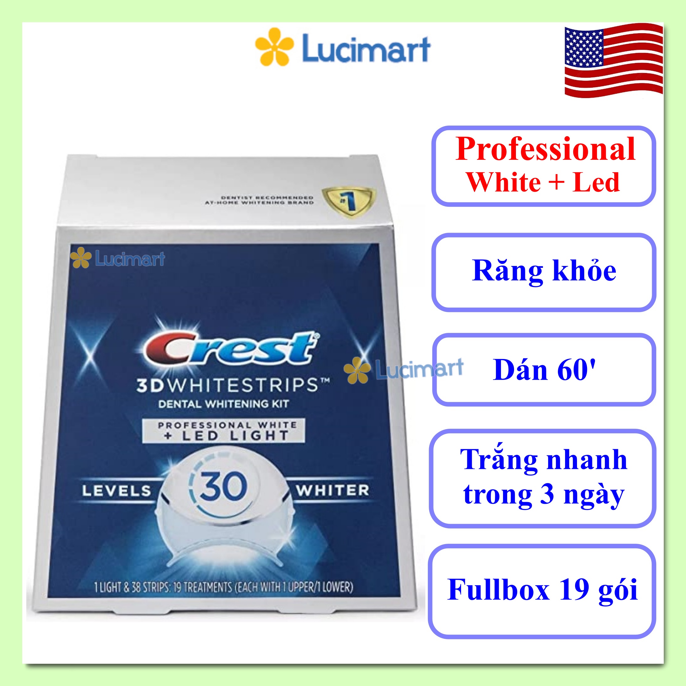 Dán răng Crest 3D Whitestrips Sensitive + Led Light [Hàng Mỹ]