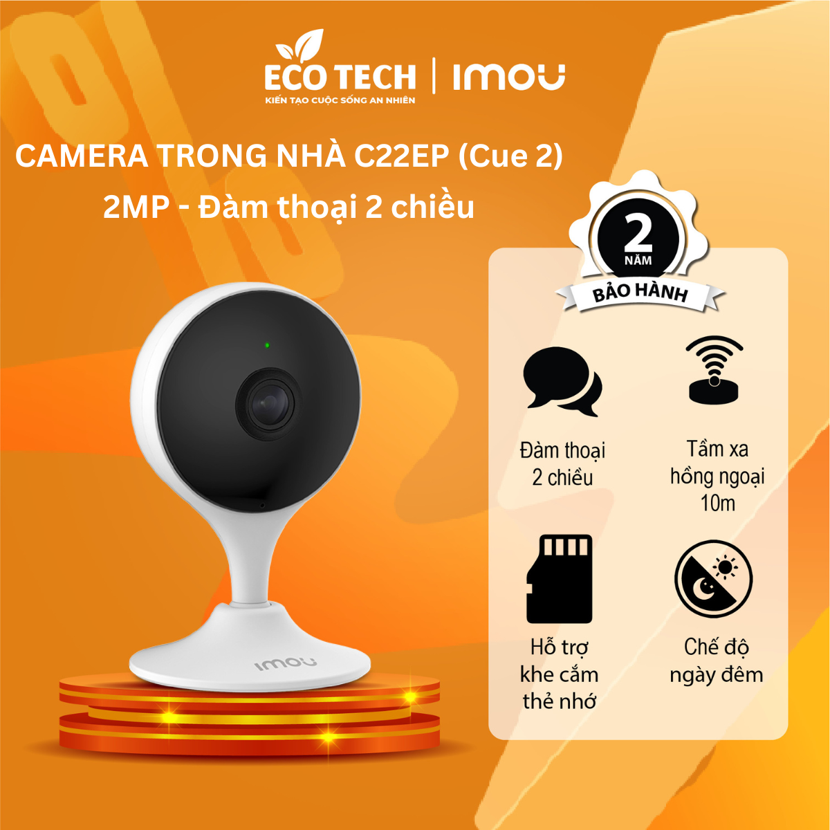 Camera imou Trong Nhà C22EP Ip Wifi Full HD 1080P, Đàm Thoại 2 chiều, Còi báo động và Cảnh báo chuyển động - Eco Tech Store