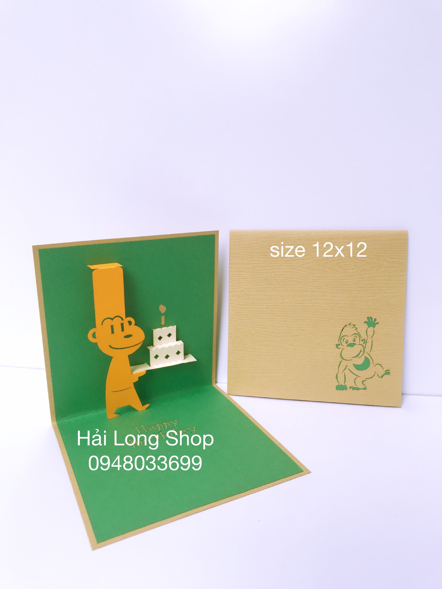 Con Khỉ  1 - Monkey - Birthday - Sinh Nhật - Thiệp 3D ( mở 90 độ )