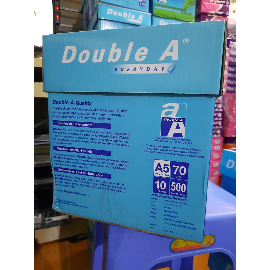 Giấy photocopy A5 Double A 70gsm (Ream 500 tờ)