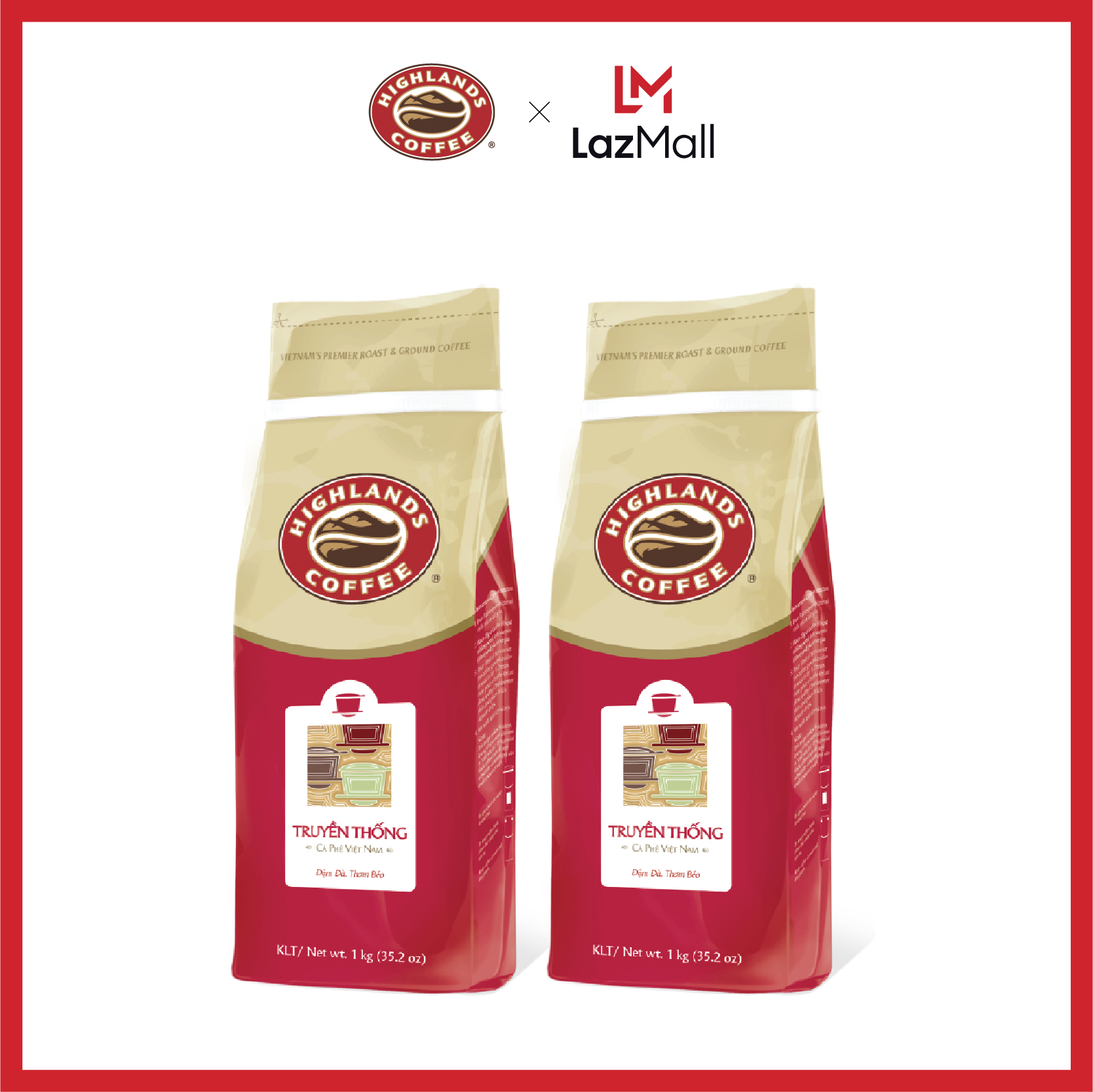 COMBO 2 Túi Cà phê bột Truyền thống Highlands Coffee 1kg - đậm đà vị truyền thống