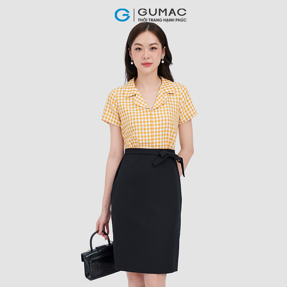 [15 - 17.5 | TẶNG QUÀ đơn từ 499K] Đầm caro phối nút thời trang GUMAC DC10071