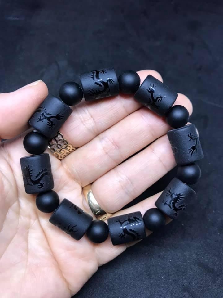 [HCM]VÒNG TAY ĐỐT TRÚC ĐÁ NÚI LỬA ĐEN CHẠM RỒNG