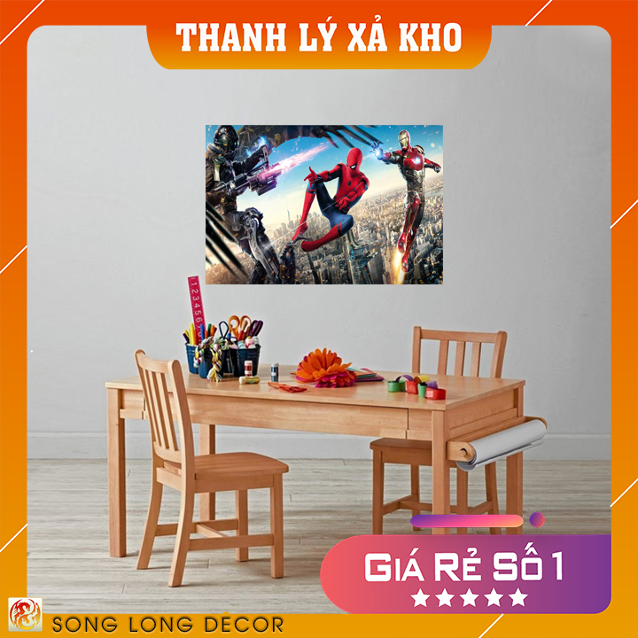 [THANH LÝ SẢ KHO] Tranh dán tường 3d - Tranh Cho Bé - Tranh Trẻ Em - Tranh Siêu Nhân - Người Nhện - Super man  - Song Long Decor