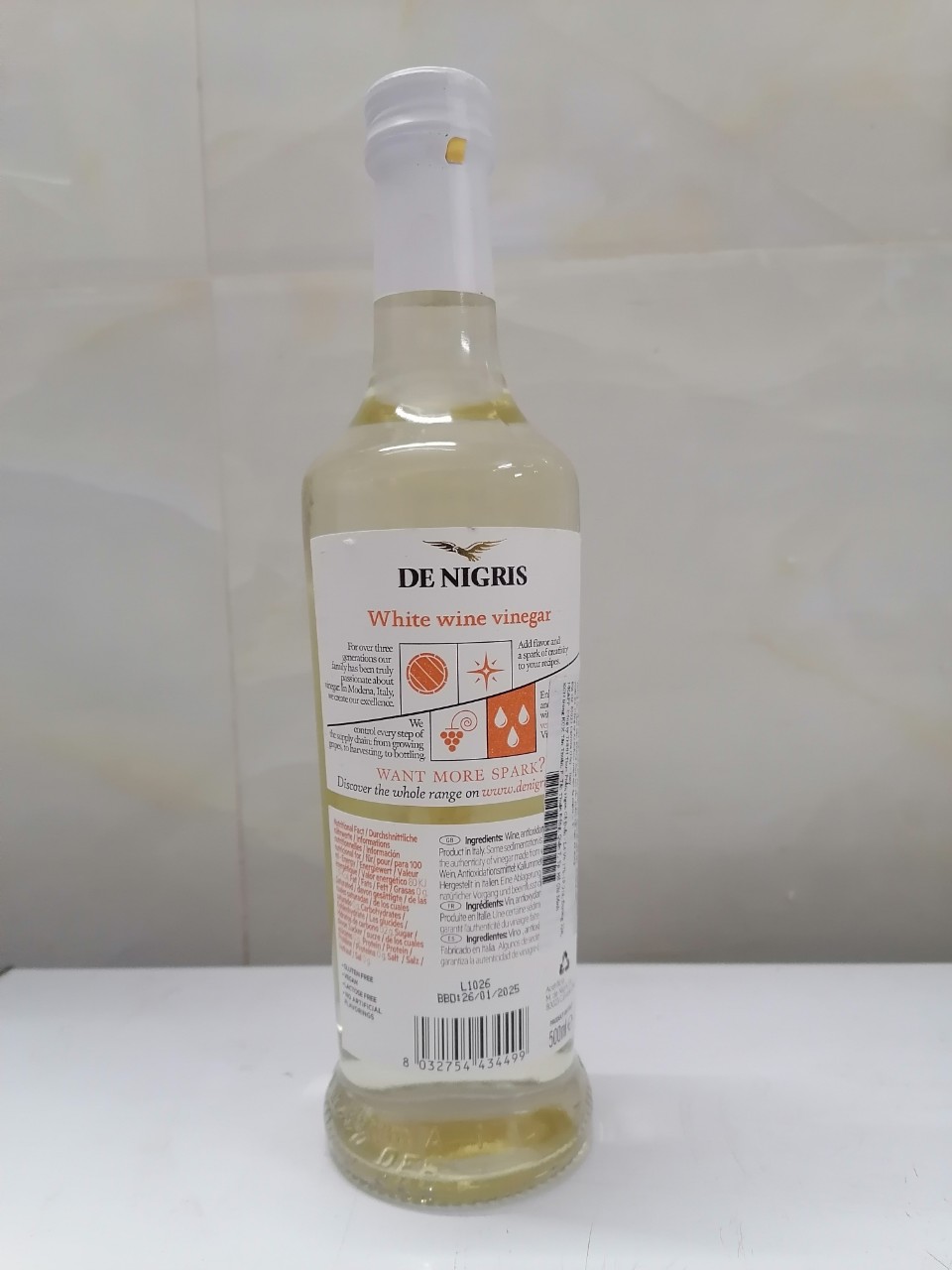 [500ml] GIẤM RƯỢU VANG TRẮNG [Italia] DE NIGRIS White Vinegar (cff-hk)
