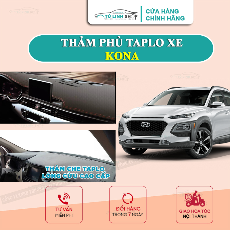 Thảm taplo Kona chính hãng MINCAR hoặc bằng lông Cừu 3 lớp và Da Cacbon