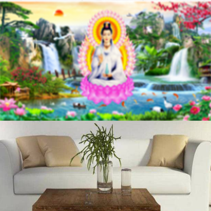 [HCM]Tranh thêu chữ thập Quan Âm Bồ Tát tọa sen 223170 - kích thước 76 * 43