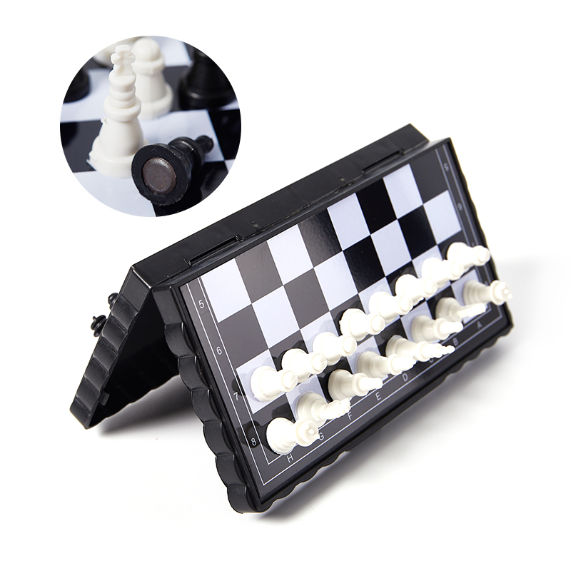 THM 32pcs Mini cờ vua đặt gấp nhựa bàn cờ nhà ngoài trời di động Kid đồ