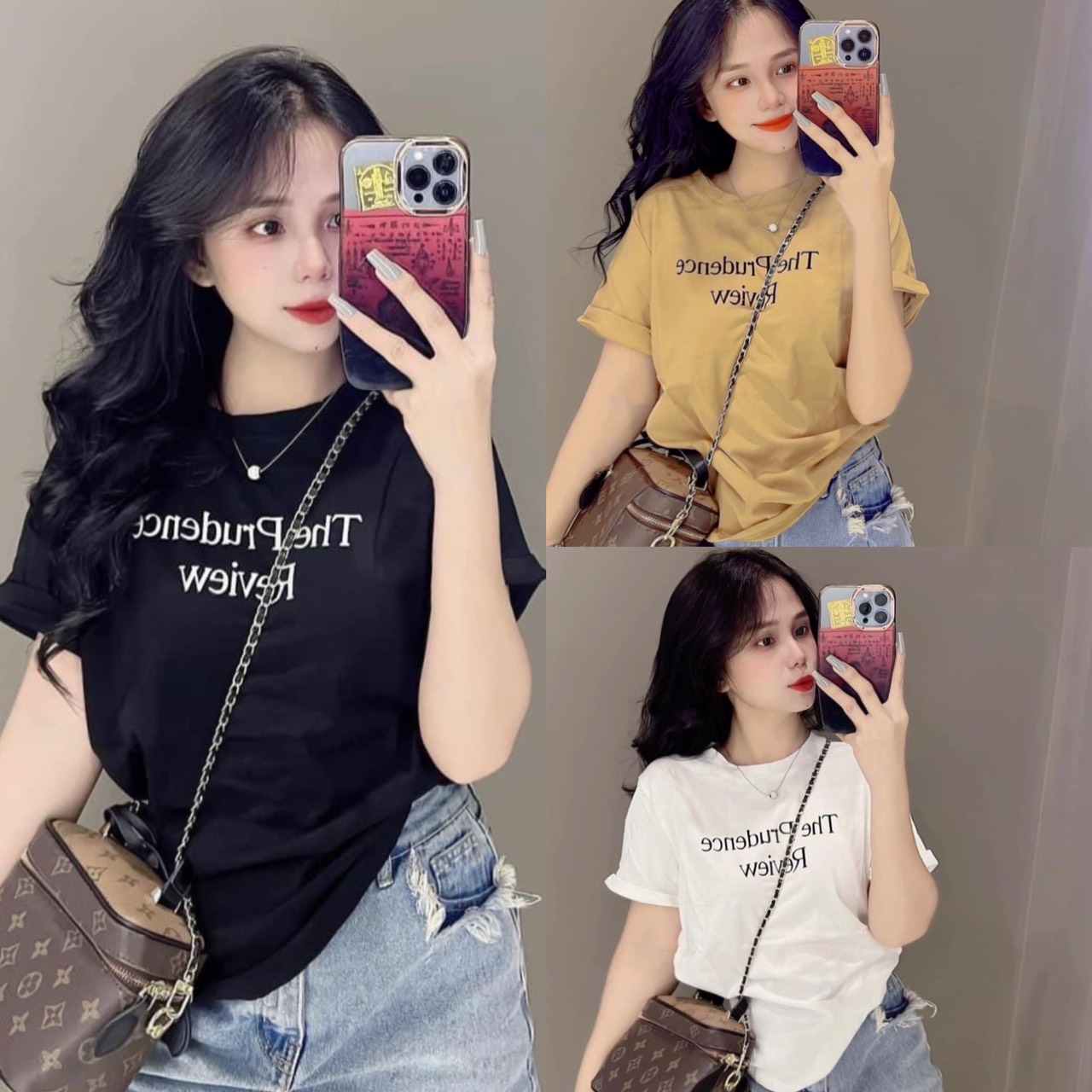 Áo thun Thái nữ dáng vừa phối chữ ( Mã review phom vừa )