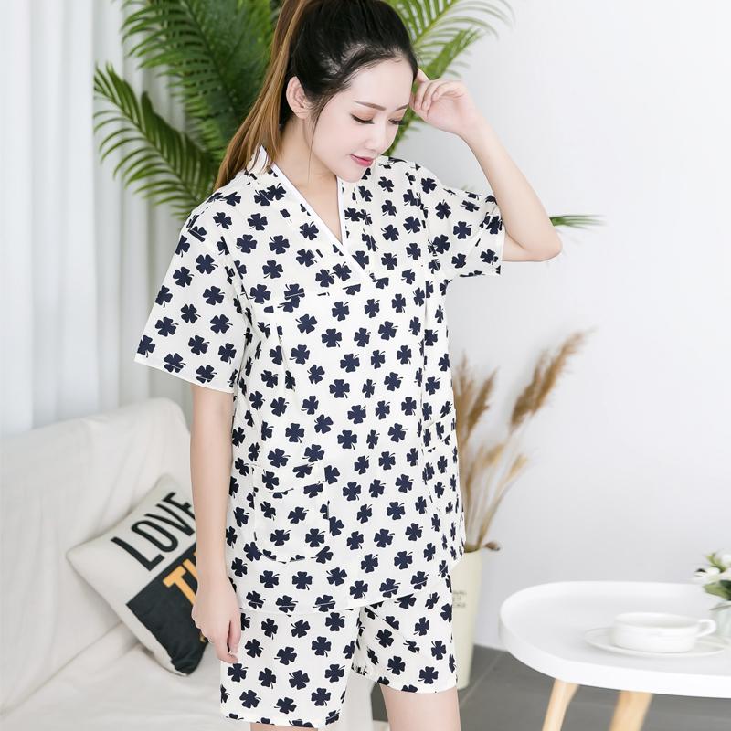 100% Cotton Quần Áo Hấp Khô Mẫu Nữ 100% 100% Cotton Dưỡng Sinh Quần Áo Phong Cách Nhật Bản Kimono Cỏ Ba Lá Nịt Quần Áo Tắm Phù Hợp Với Phòng Tắm Hơi Phù Hợp Với