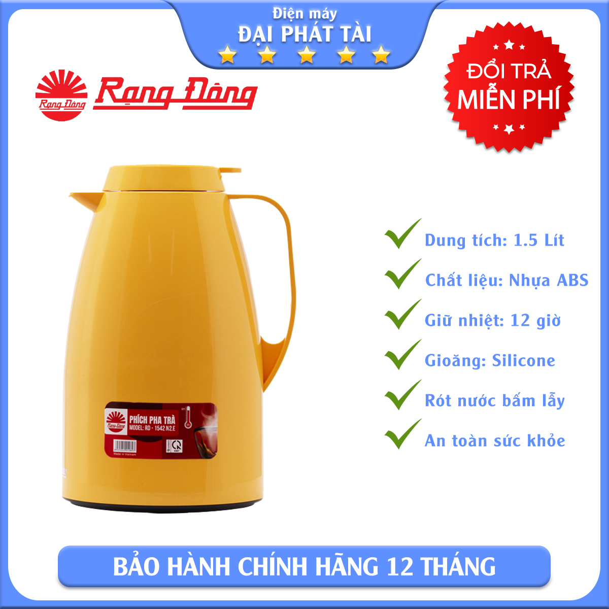 Phích pha trà giữ nhiệt Rạng Đông RD-1542 N2.E (1.5 lít)