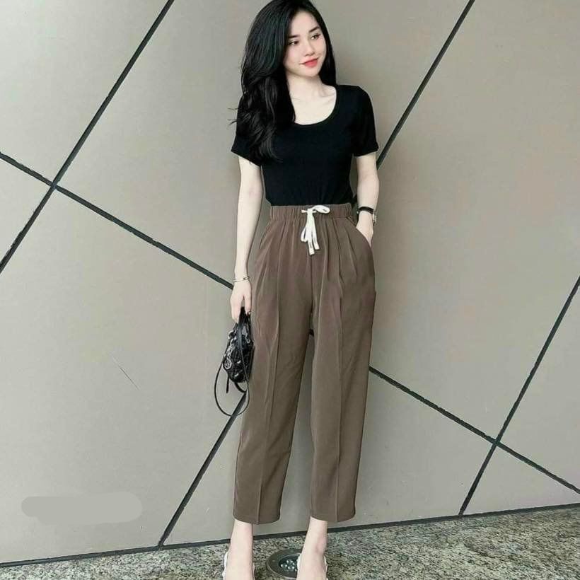 Quần baggy nữ lưng thun cạp chun dây rút ZENA vải ruby cao cấp Q148