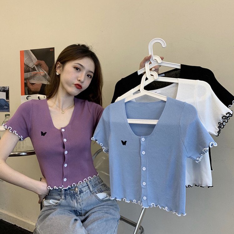 Áo len croptop nữ chất mongtoghi mỏng thoáng mát weekend