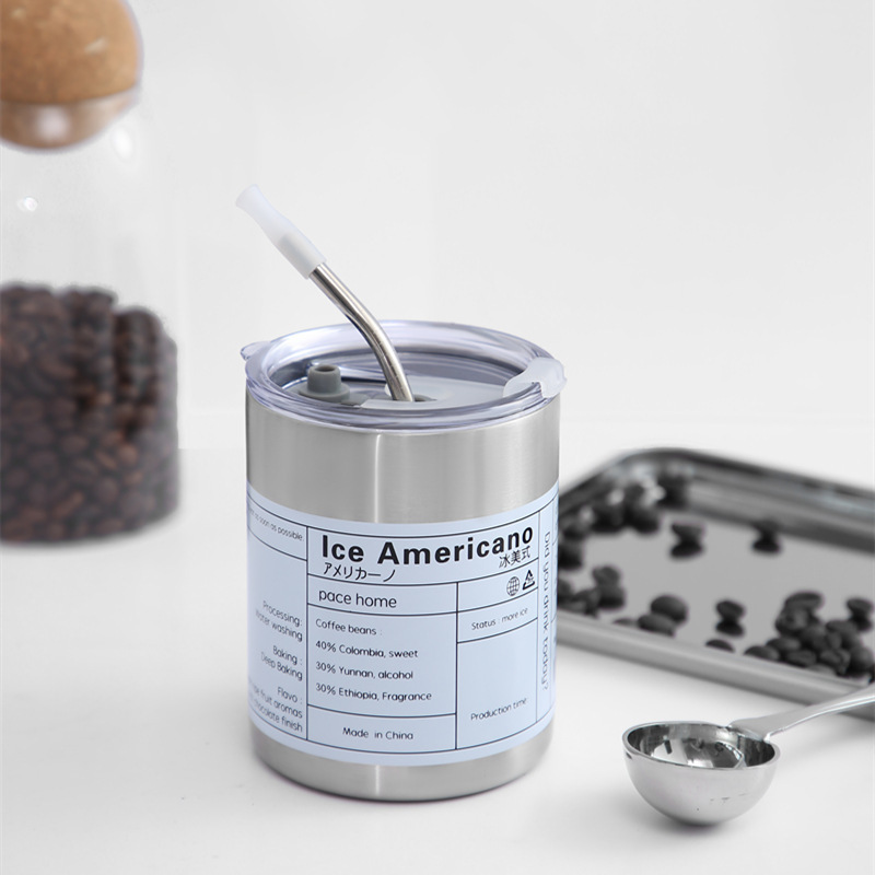 Ly giữ nhiệt INOX kèm ống hút uống coffee Iced Americano 600ML, 300ML siêu hot hit - nắp chống tràn, mẫu cốc giữ nhiệt văn phòng đẹp, sang trọng