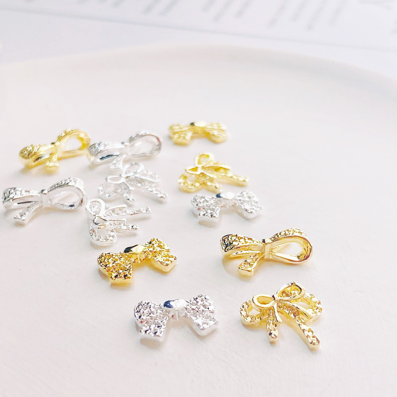 [Ảnh thật] Charm Nơ Kim Loại Vàng Bạc Đính Móng 3A