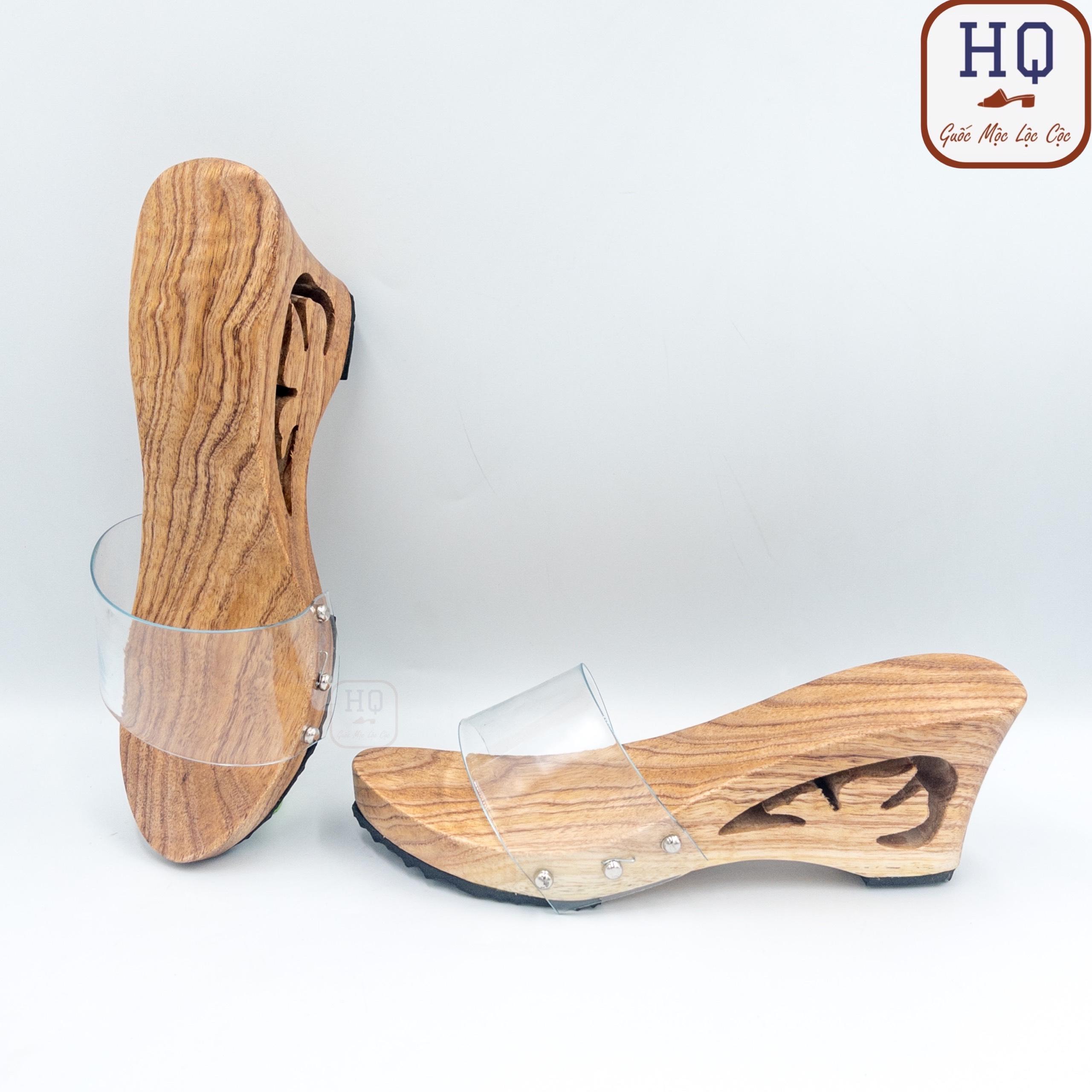 Guốc gỗ cao gót nữ, dép gỗ 7 phân quai nhựa trắng Bồ Câu guốc mộc đế xuồng mặc áo dài, bà ba, đồ lam đi chùa, phụ kiện chụp ảnh