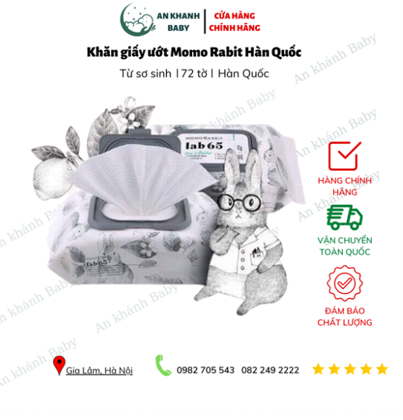 Khăn giấy ướt Momo Rabbit Hàn Quốc Lab65 loại 72 tờ