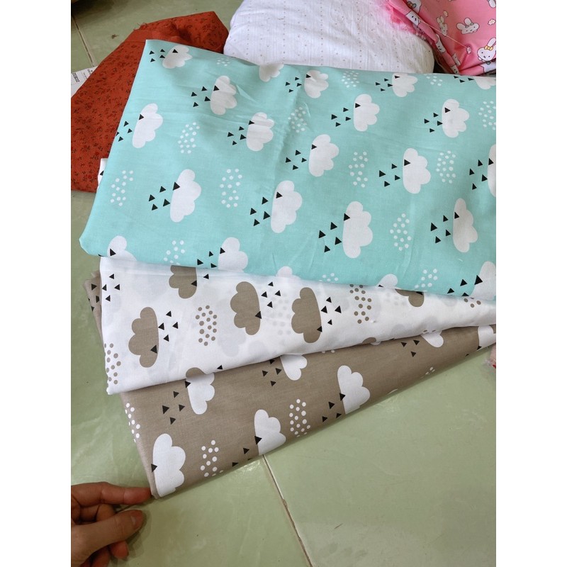 vải thô mặt lụa hình đám mây cute