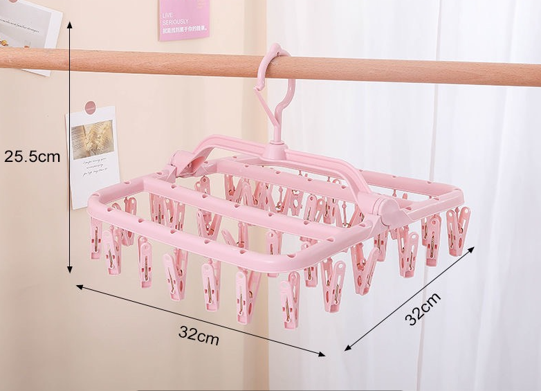 Móc phơi đồ cho bé có thể xếp gọn gồm 32 kẹp