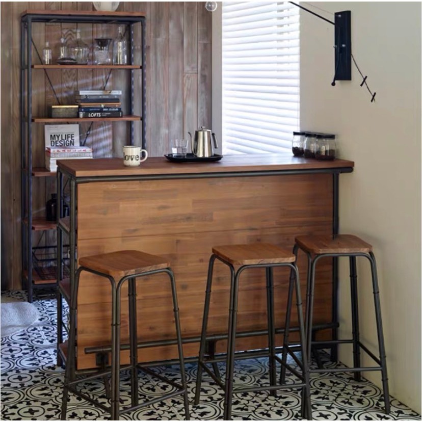 [Xuất Khẩu] Ghế quầy bar cho quán cafe nhà hàng phong cách Âu Mỹ - Ghế đôn tròn chân cao gỗ keo chân sắt sơn tĩnh điện loại cao 61 cm - 71 cm