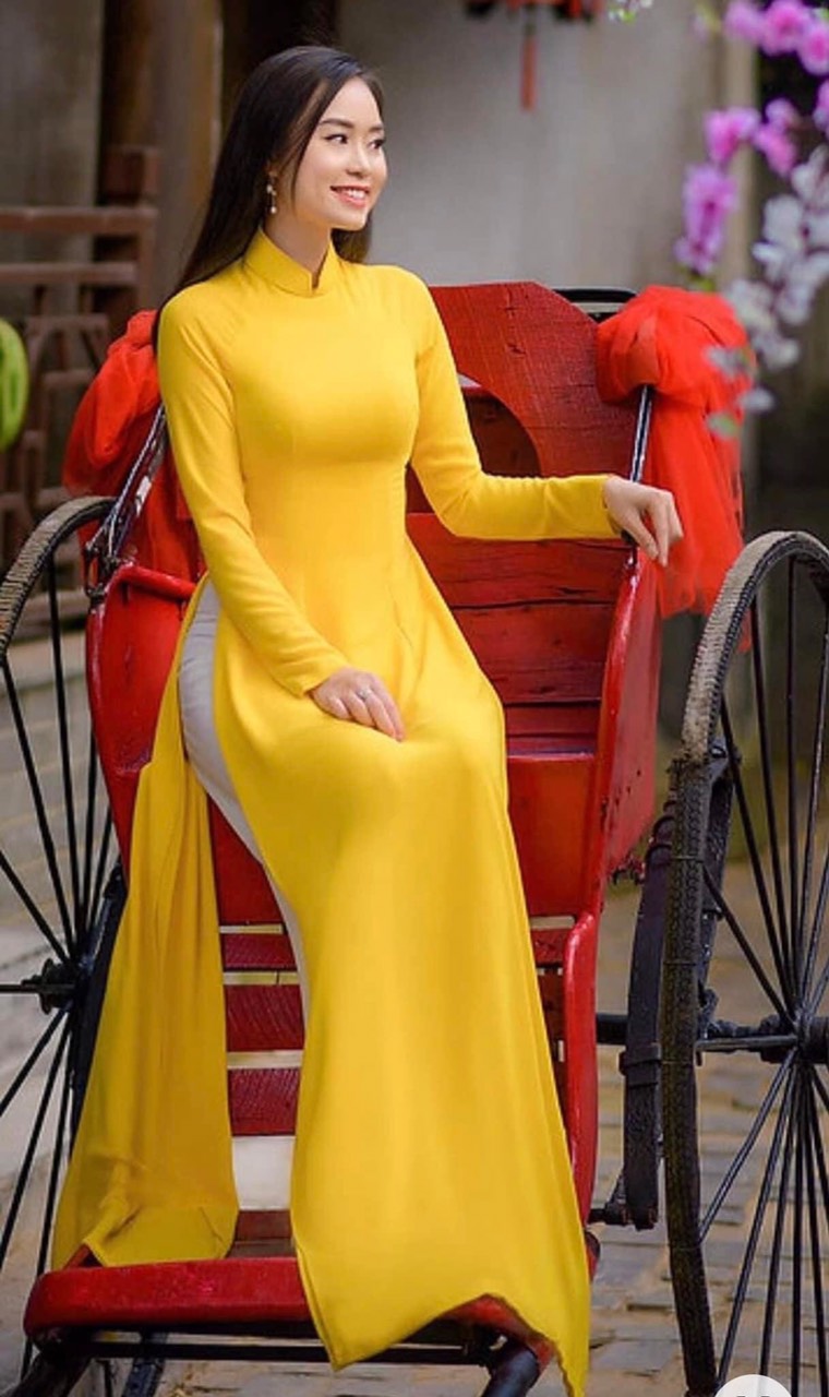 Áo dài chiffon 4 tà màu vàng cúc