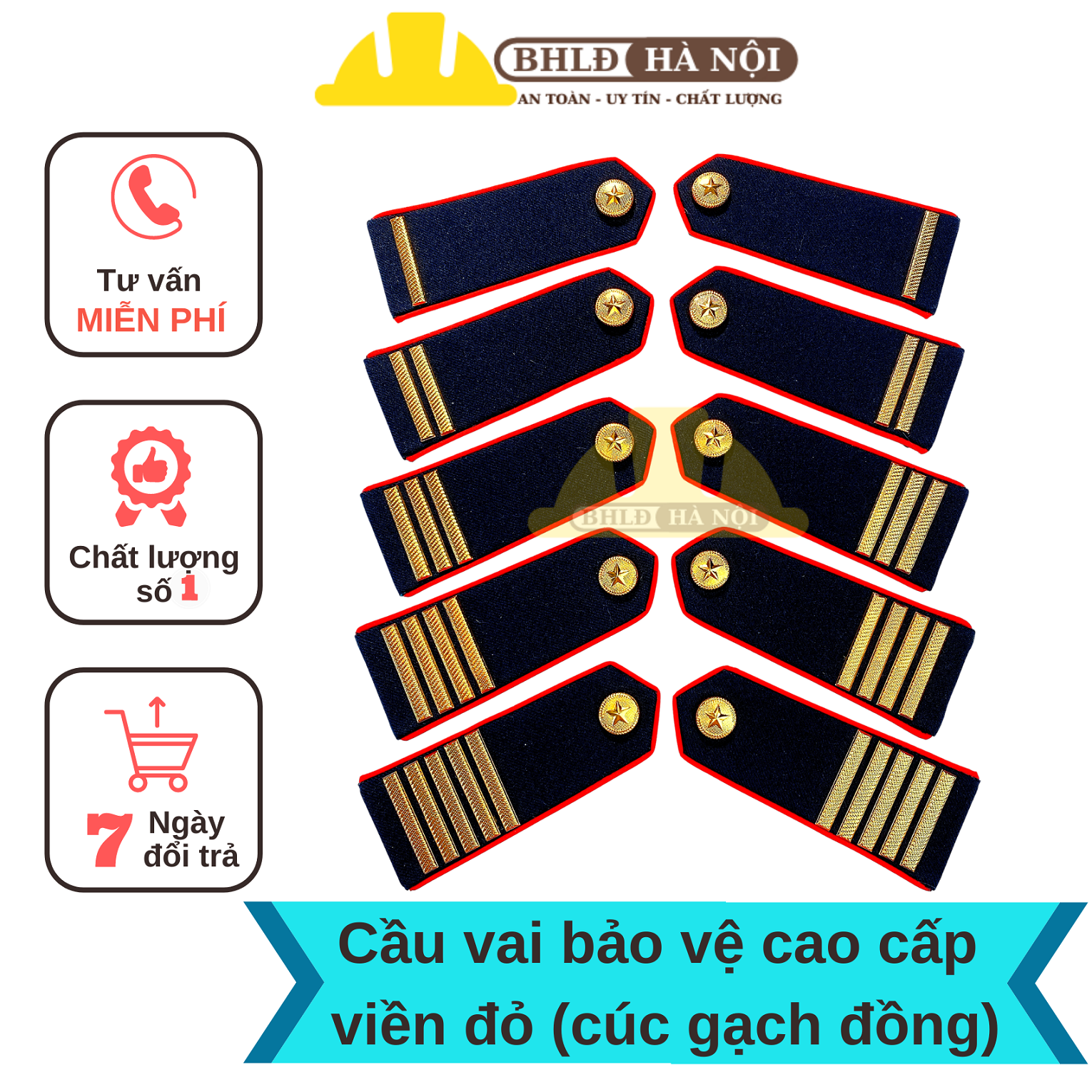 Cầu vai bảo vệ cao cấp viền đỏ (cúc gạch đồng)