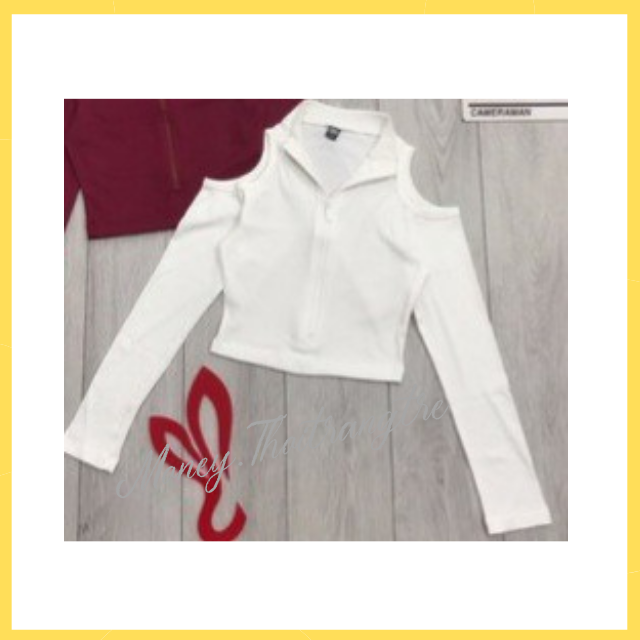 Áo Croptop Thun Gân Nữ Hở Khoét Vai Tay Dài Dây Kéo Trước Ngực Cổ Lọ  Màu Đen, Trắng, Cam, Xanh Neon, Đỏ Đô_Áo Crt Khoét Hở Vai Dài Tay Có Dây Kéo Trước Sexy Ôm Body Ngắn Hở Rốn Vải Thun Gân  Cổ Tim Chữ V