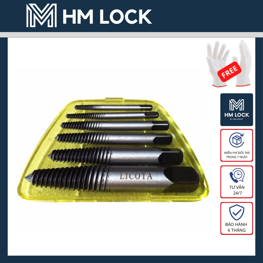 Bộ mở ốc vít gãy, toét đầu 6 cây licota cao cấp - hm lock