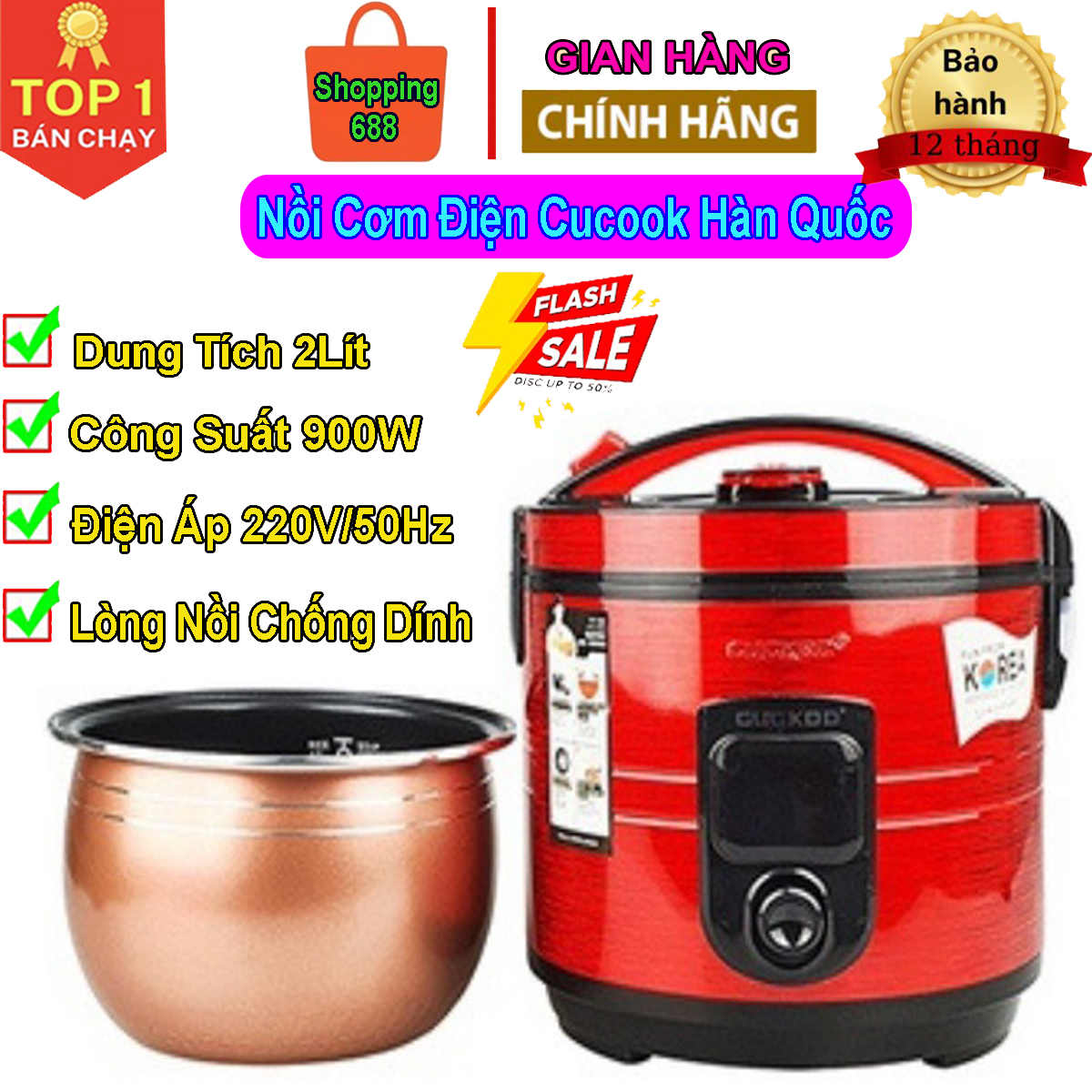 Nồi cơm điện cuckoo hàn quốc, dung tích 2.0 lít, công suất 900w, lòng siêu dày, siêu chống dính, nấu cơm ngon và siêu tiết kiệm điện, nồi cơm điện đa năng, nồi cơm điện mini, nồi cơm cuckoo bảo hành 24t