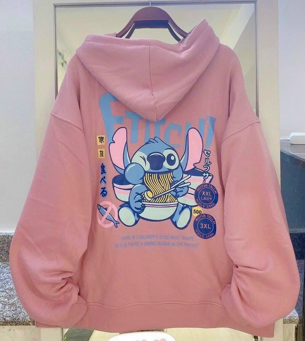 Áo khoác nỉ kiểu hoddie có mũ in hình stitch đáng yêu TTSLA0512