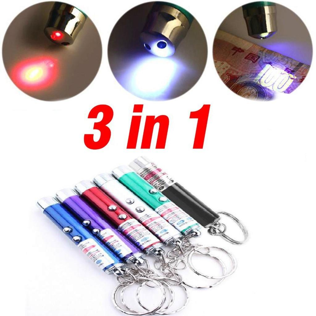 MÓC KHÓA ĐÈN PIN 3IN1 ( TIA LASER+ĐÈN PIN+SOI TIỀN GIẢ)