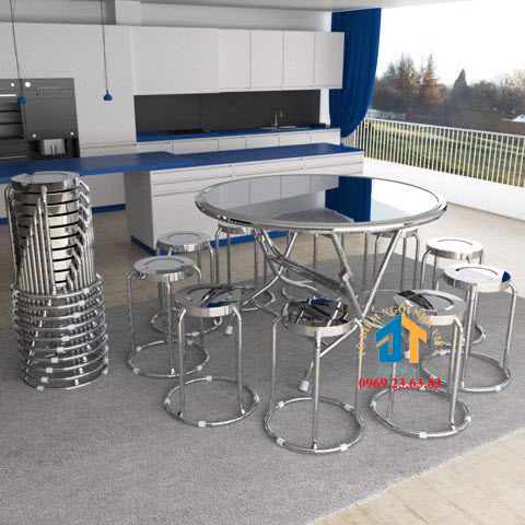 Bộ Bàn Ghế inox 304 gồm 1  Bàn + 10  Ghế – Nội Thất Đại Thành