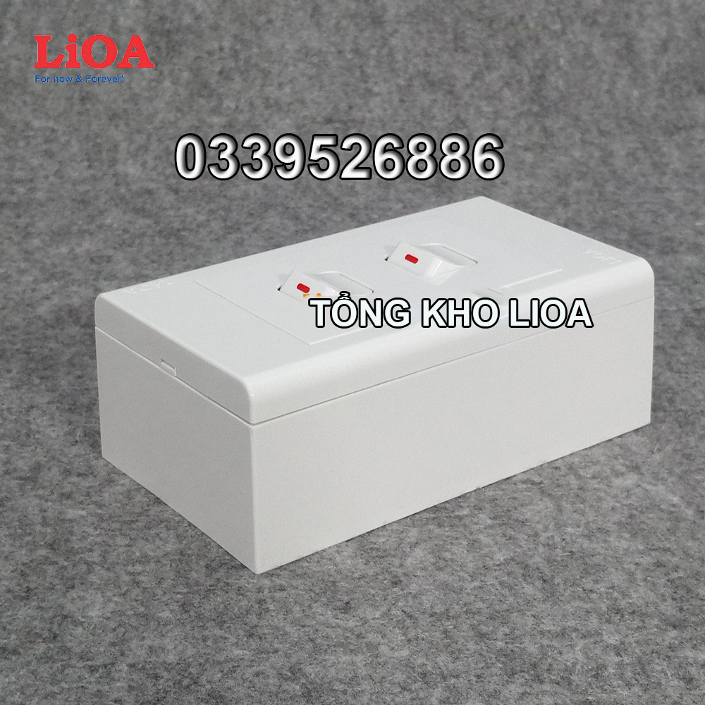 Combo 2 công tắc điện 1 chiều + mặt lỗ vuông LiOA - Lắp nổi