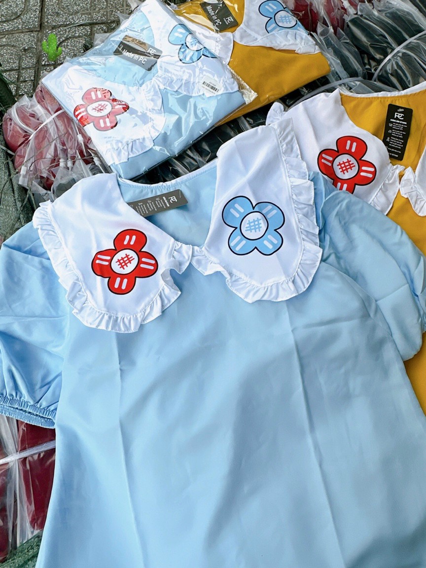 (ảnh thật) Áo babydoll cổ bèo chất kate đẹp