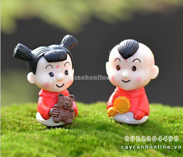 Tượng cặp đôi cô bé cậu bé mini trang trí tiểu cảnh mô hình tượng mini