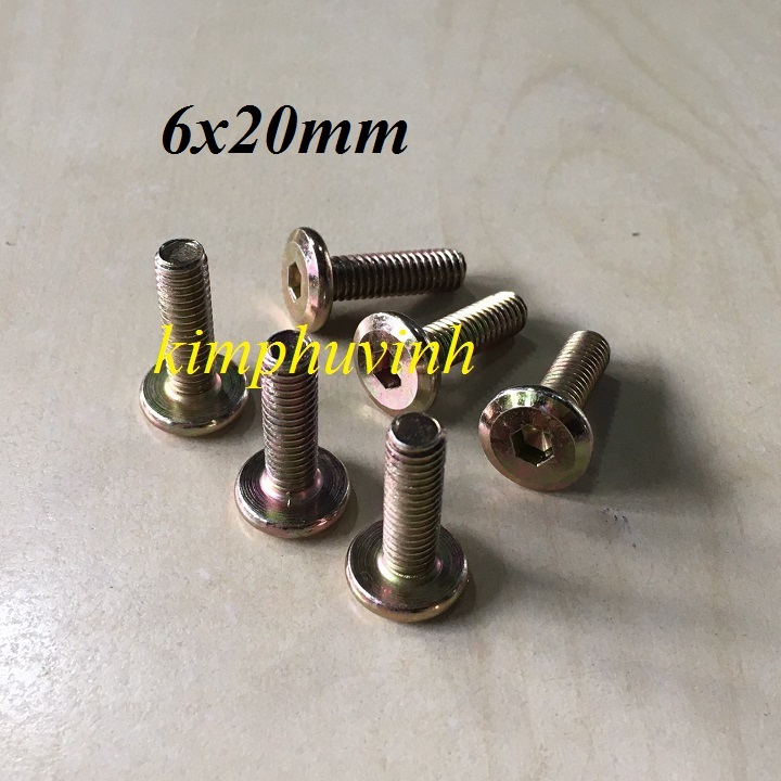 50 con - 6x20mm ỐC LỤC GIÁC CHÌM ĐẦU DẸT - ỐC LỤC GIÁC 2 PHÂN