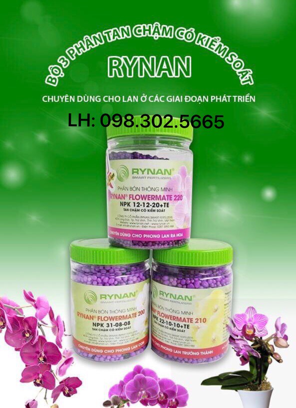 COMBO BỘ 3 PHÂN TAN CHẬM THÔNG MINH CÓ KIỂM SOÁT RYNAN CHUYÊN DÙNG CHO LAN - 3 giai đoạn phát triển của lan (150g/lọ)