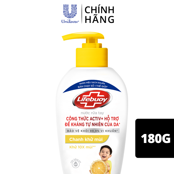 [Dự kiến giao hàng ở HCM bị chậm do dịch] -  Nước rửa tay Lifebuoy 180g Chanh khử mùi và giúp bảo vệ khỏi 99.9% vi khuẩn trên tay