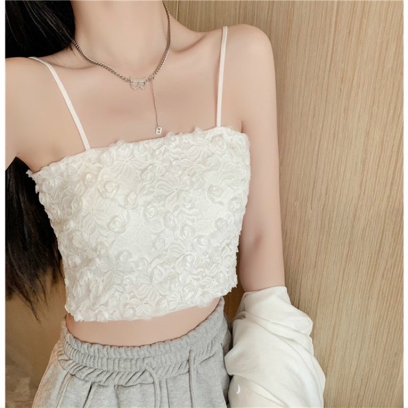 Áo 2 dây ren hoa hồng xinh xắn
